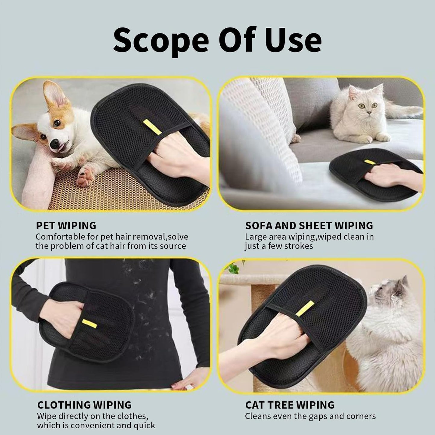 2-Pack Reusable Pet Hair Remover Gloves for Cats & Dogs