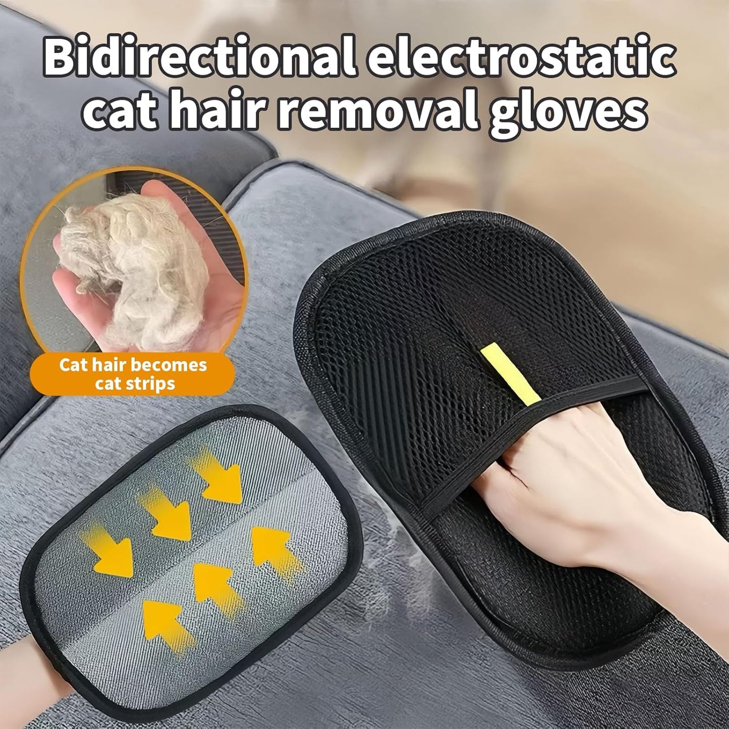 2-Pack Reusable Pet Hair Remover Gloves for Cats & Dogs